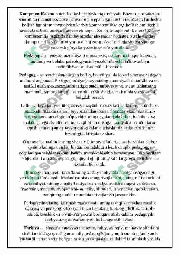 Pedagogik faoliyatning kasbiy-huquqiy asoslari (TEZIS) 2