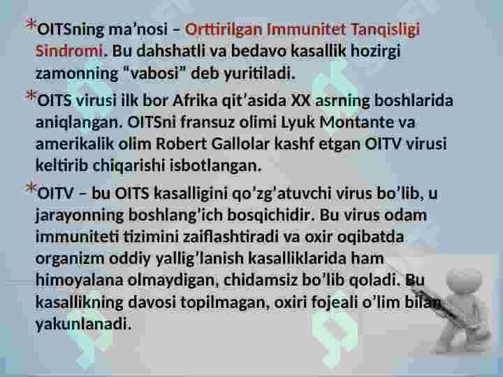 OITS va jinsiy yòl bilan yuqadigan kasalliklarning ijtimoiy-psixologik muammolari  va ularning yechimlari 3