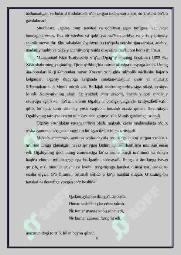 Ogahiy hayoti va ijodini o‘rganishda mustaqil ta’limdan foydalanish 6