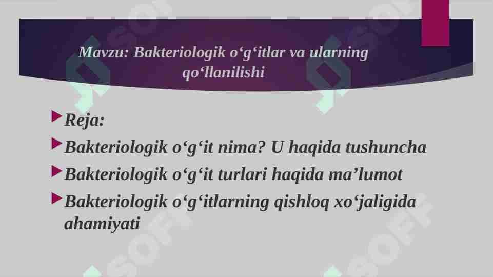 Bakteriologik oʻgʻitlar va ularning qoʻllanilishi