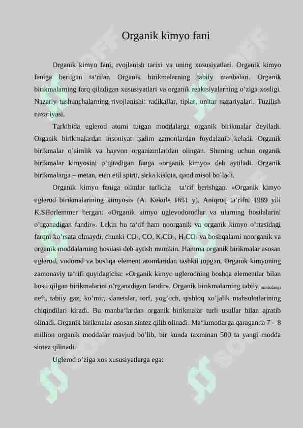 Organik kimyo fani 1