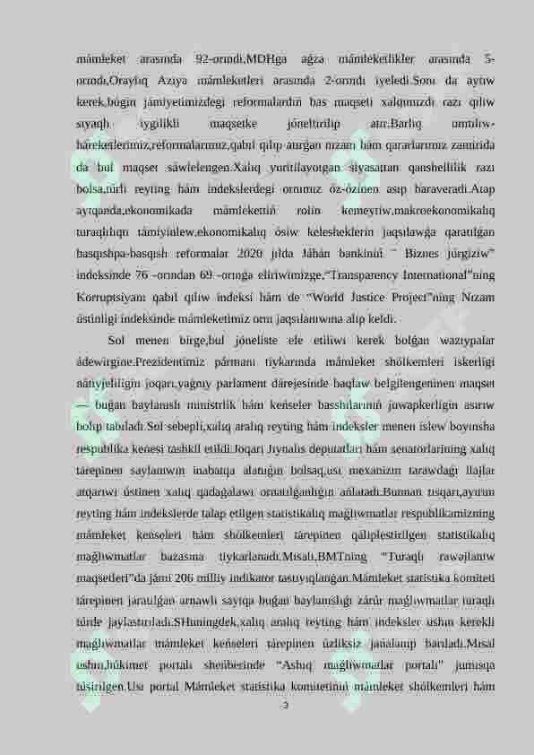 Ekonomikalıq jáne social tarawdaǵı xalıq aralıq reytinglerdegi Ózbekstannıń integraciyası 3