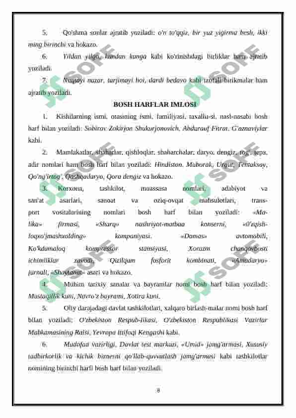 O'zbek tilining imlo qoidalari 8