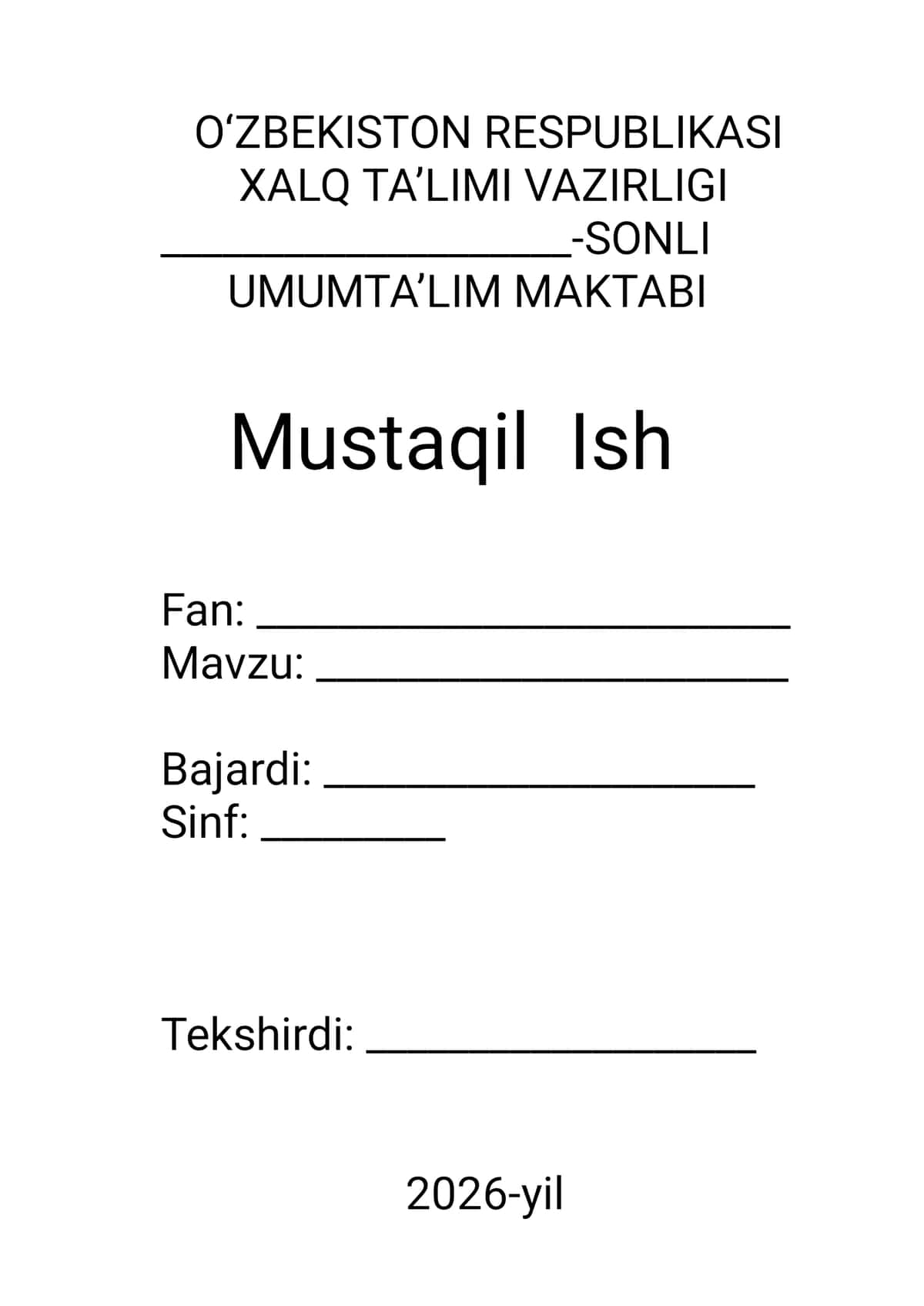 2026yil uchun mustaqil ish rezume referat usti 2