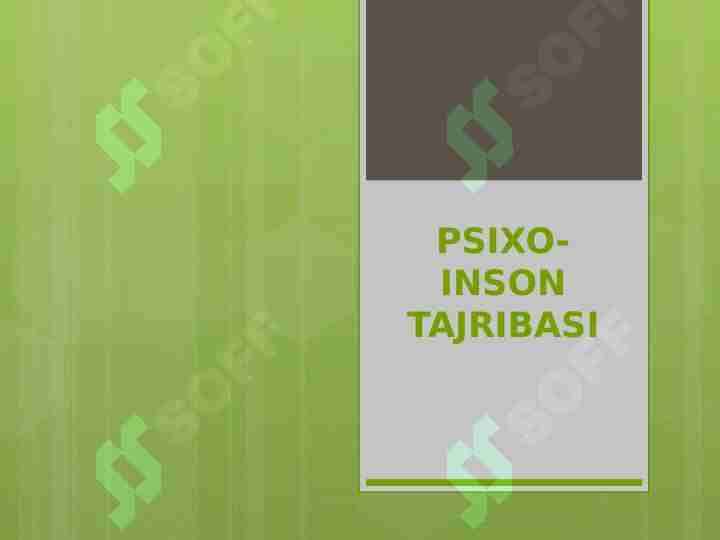 PSIXO INSON TAJRIBASI 1