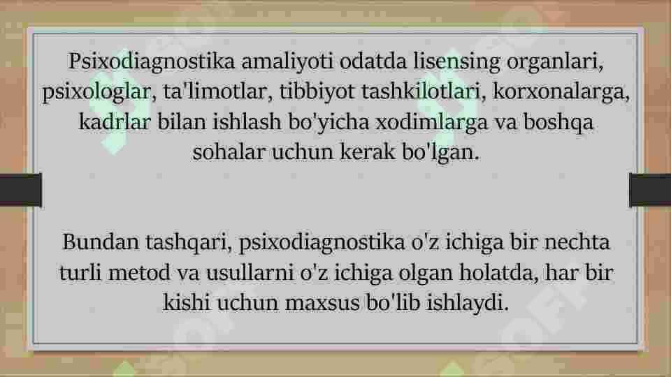 Psixodiagnostika. Ekspremental psixalogik tatqiqotlar o'tkazish 6