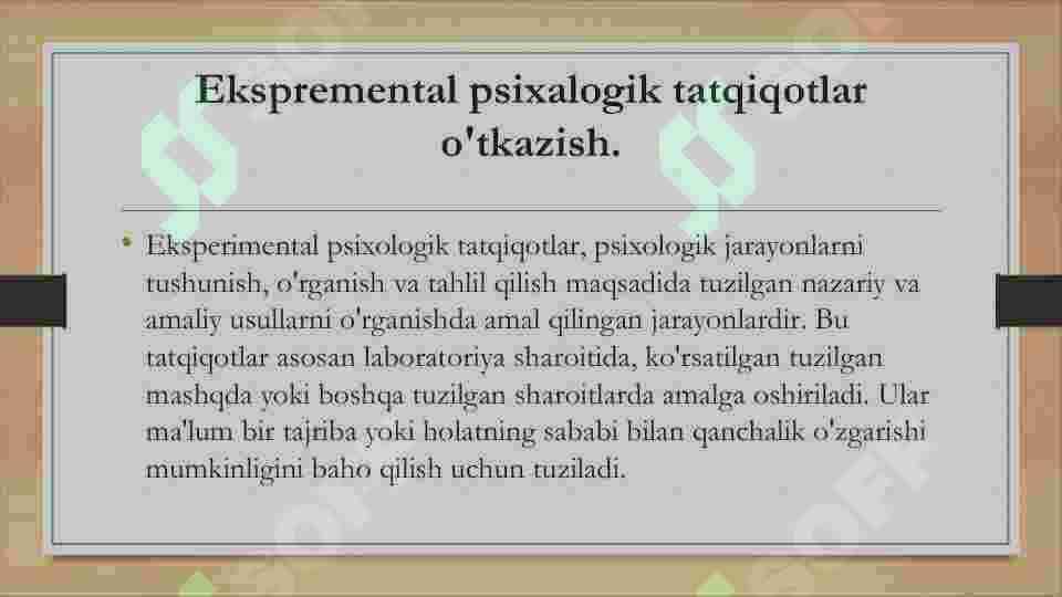 Psixodiagnostika. Ekspremental psixalogik tatqiqotlar o'tkazish 8