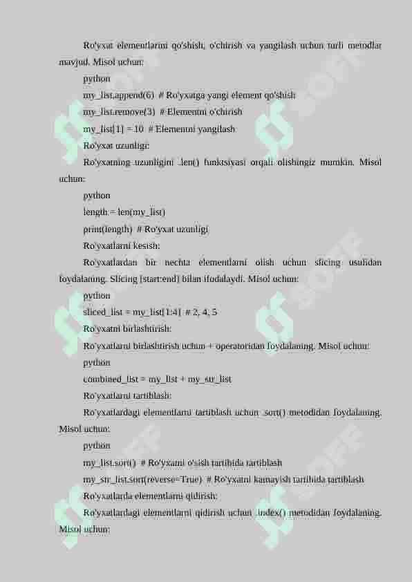 Python tilida ro'yxatlar bilan ishlash 5