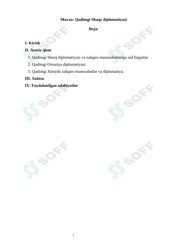 Qadimgi Sharq diplomatiyasi 1