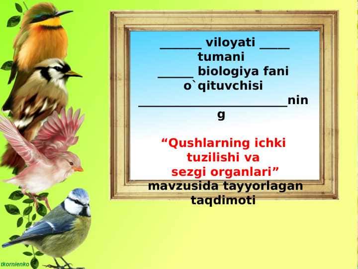 Qushlarning ichki tuzilishi va  sezgi organlari