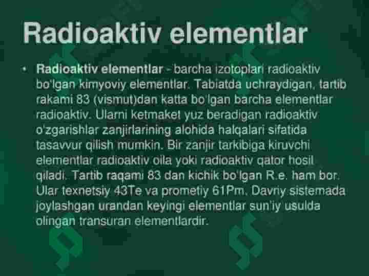 RADIOKTIV MODDALAR. FAYANS VA SODDI QONUNI 3