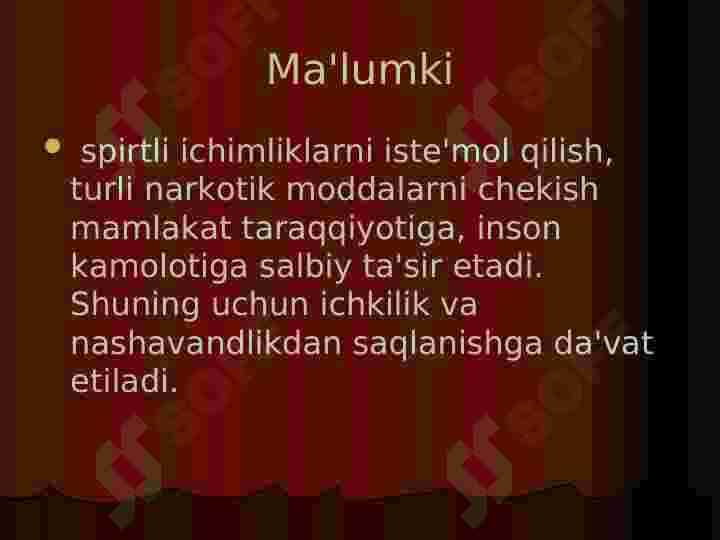 Alkagol mahsulotlari va uni inson sog’ligi uchun zarari 8