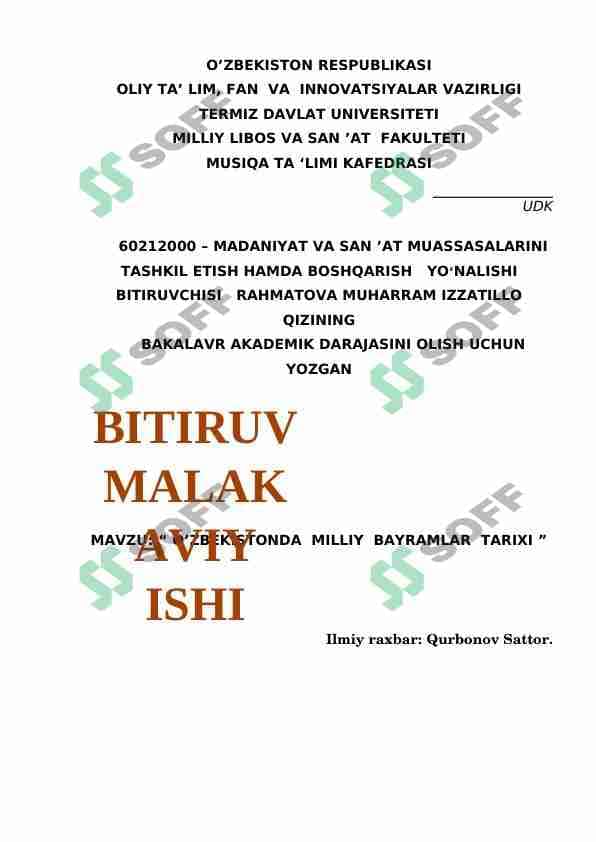 O’ZBEKISTONDA MILLIY BAYRAMLAR TARIXI