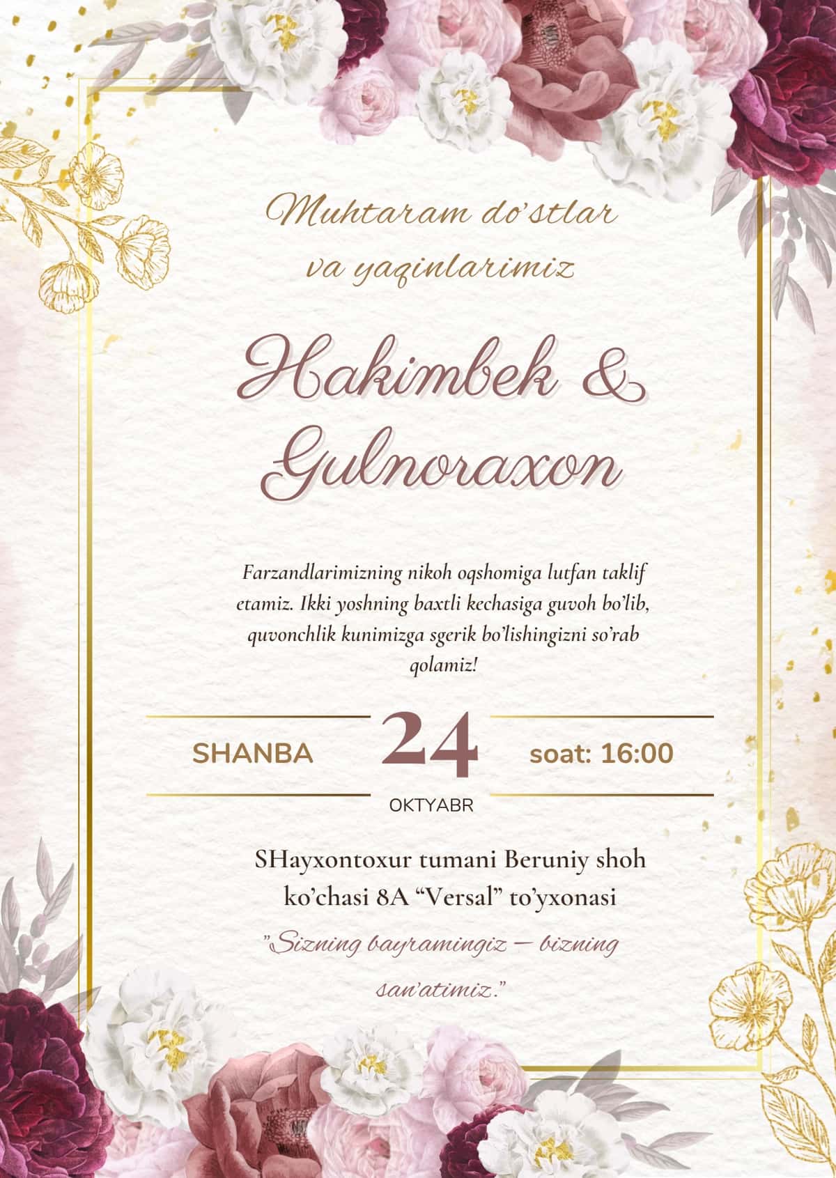 To'y va tadbirlar uchun taklifnoma 1