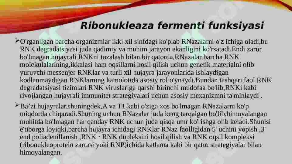 ribonukleaza va Dezeksiribonukleaza fermenti va uning funksiyasi 3