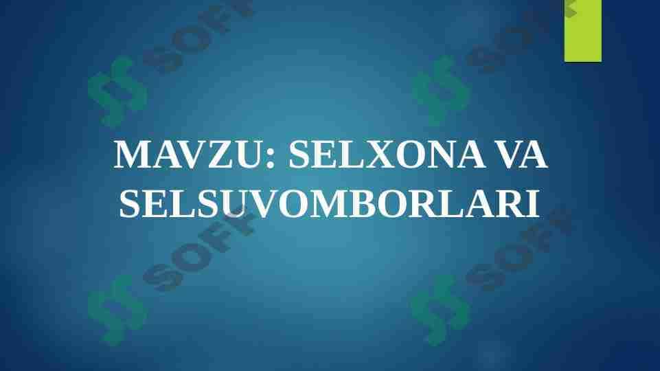 SELXONA VA SELSUVOMBORLARI 1