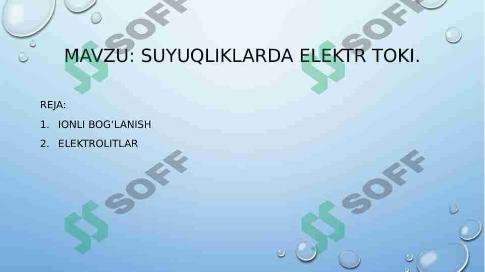 SUYUQLIKLARDA ELEKTR TOKI 1