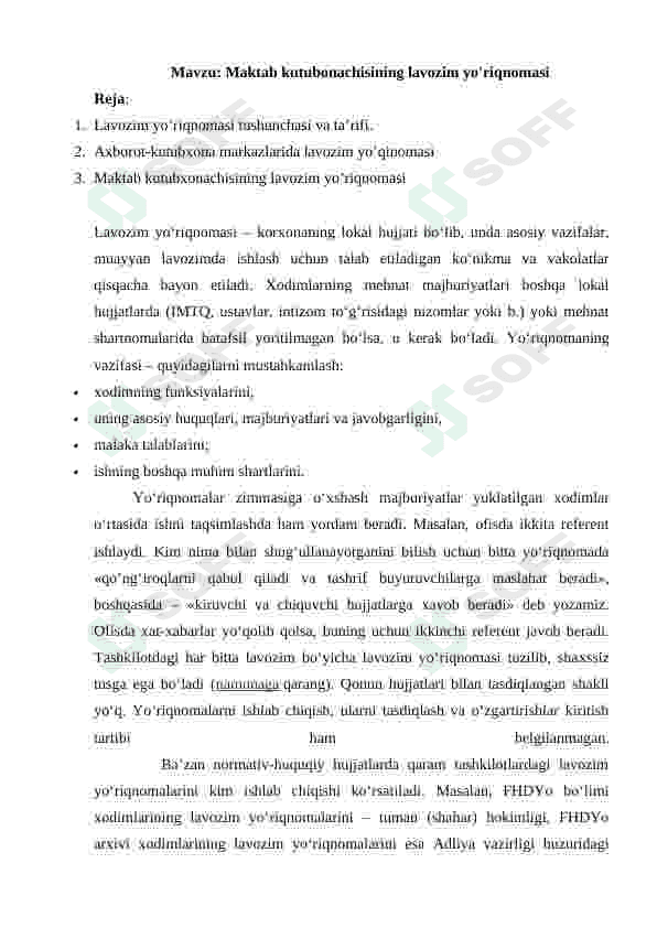 Maktab kutubonachisining lavozim yo'riqnomasi 2
