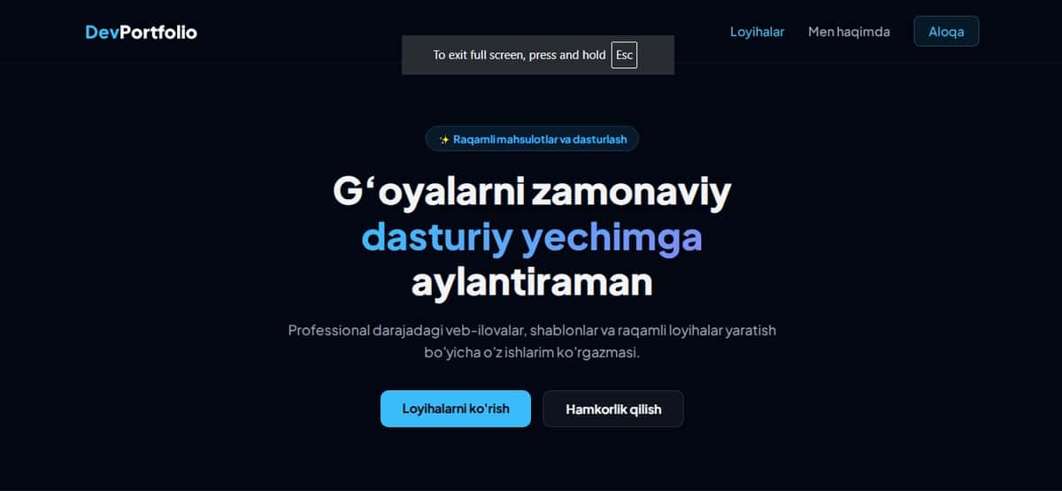 Zamonaviy Portfolio Veb-sayt Shabloni (HTML/CSS) - Dark Mode 1