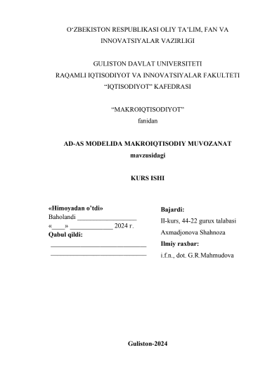 AD-AS modelining makro iqtisodiyotdagi muvozanati 1