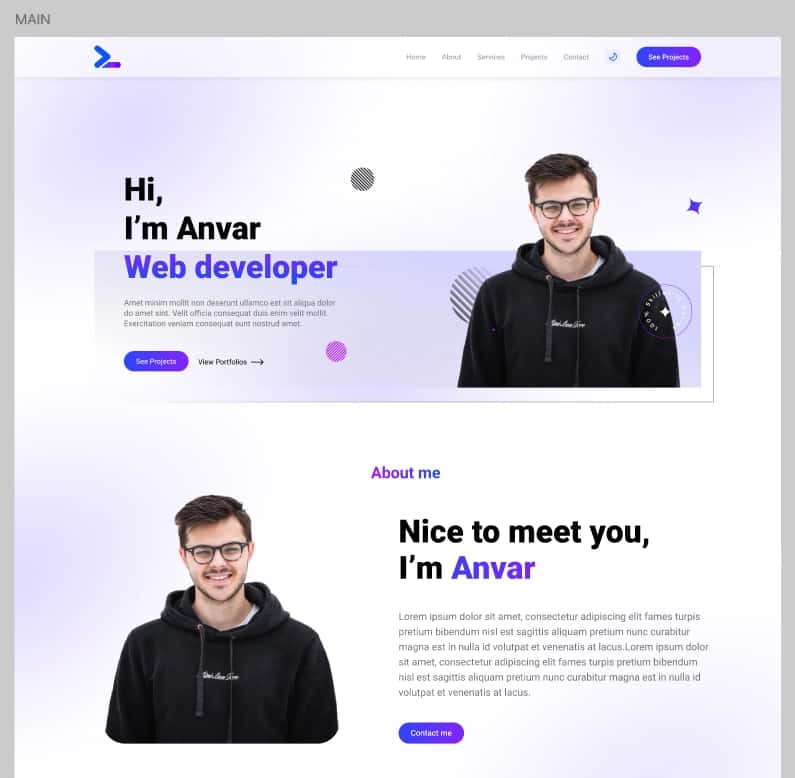 Dasturchi  uchun Portfolio sayt UI dizayni 1