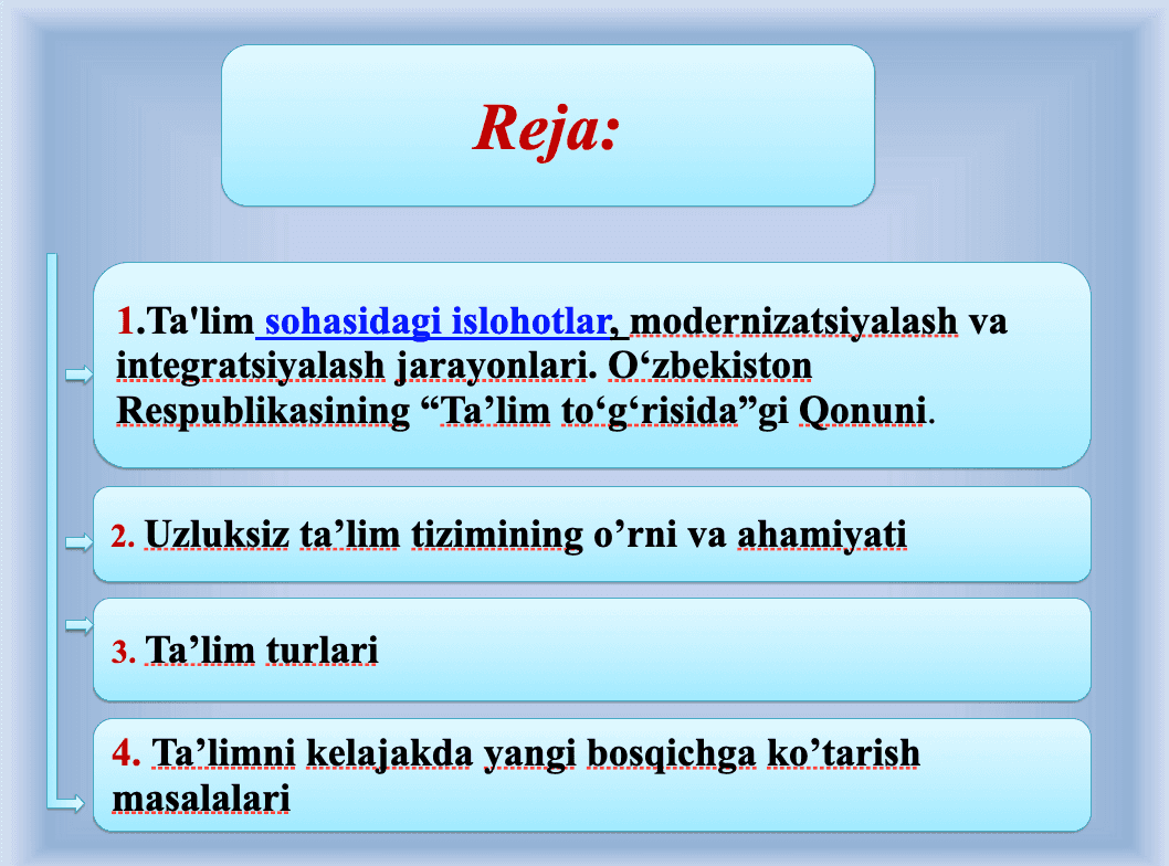 Ta'lim sohasida amalga oshirilgan islohotlar 2
