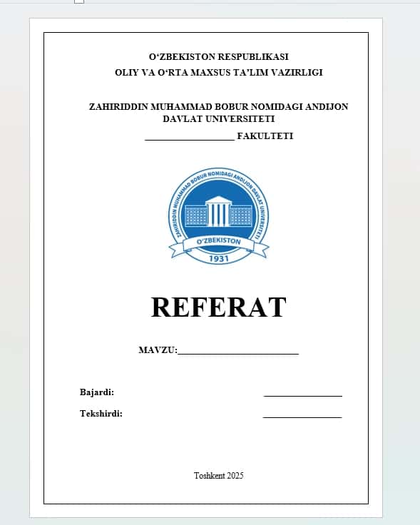 Referat Shablon: Andijon Davlat Universiteti logosi bilan 1
