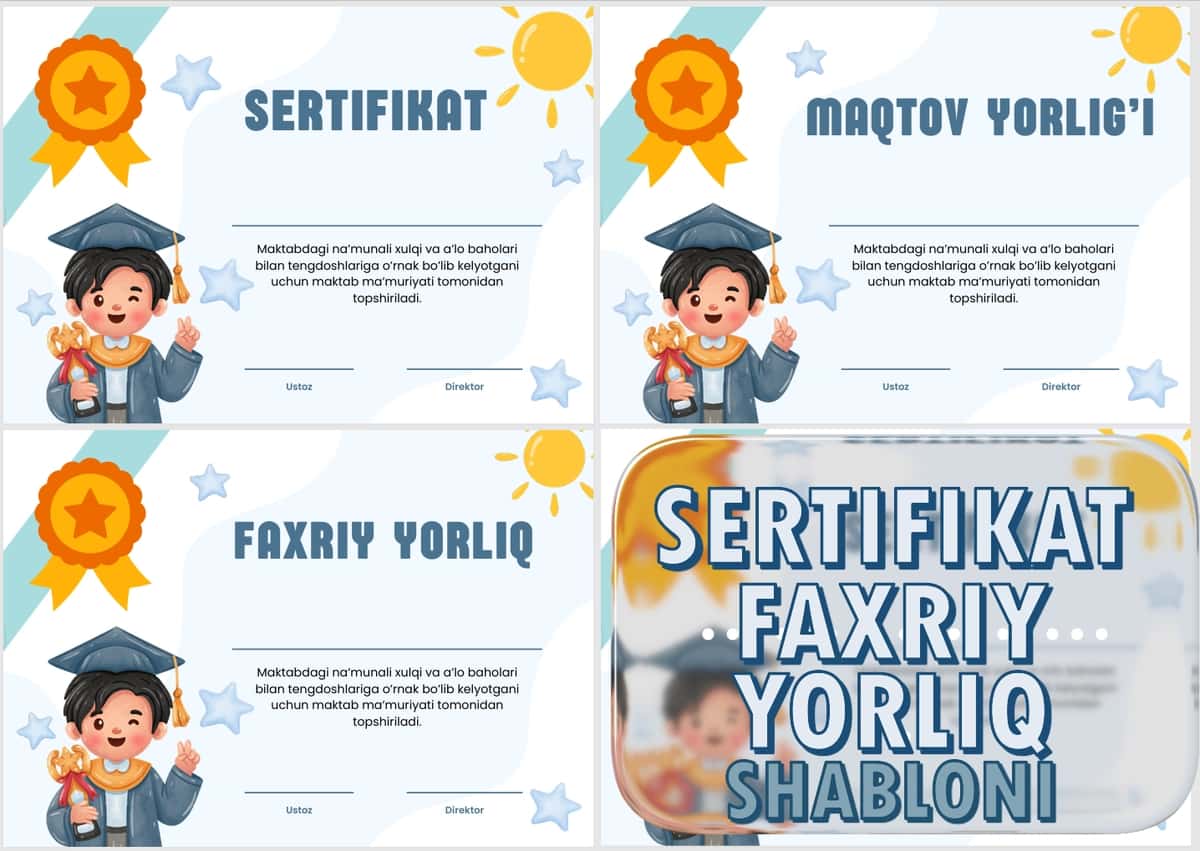 Faxriy yorliq, Maqtov yorlig'i, Sertifikat 1