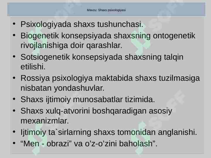 Shaxs psixologiyasi 1