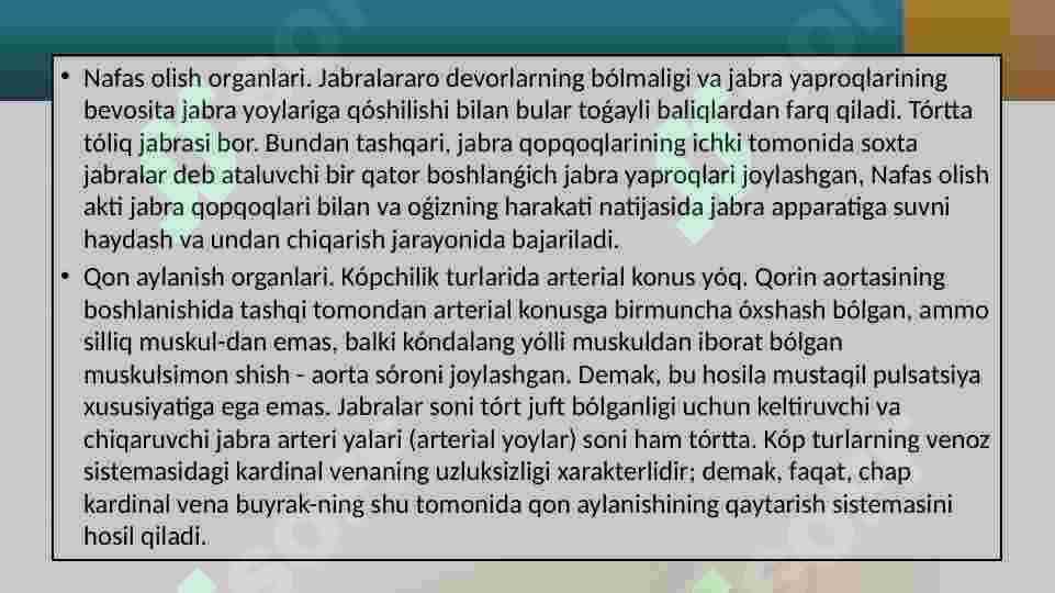 O’TKINCHI, YARIM O’TKINCHI ,CHUCHUK SUV, DENGIZ BALIQLARINING TIRIKCHILIGIDAGI O’ZIGA XOSLIKLAR 4