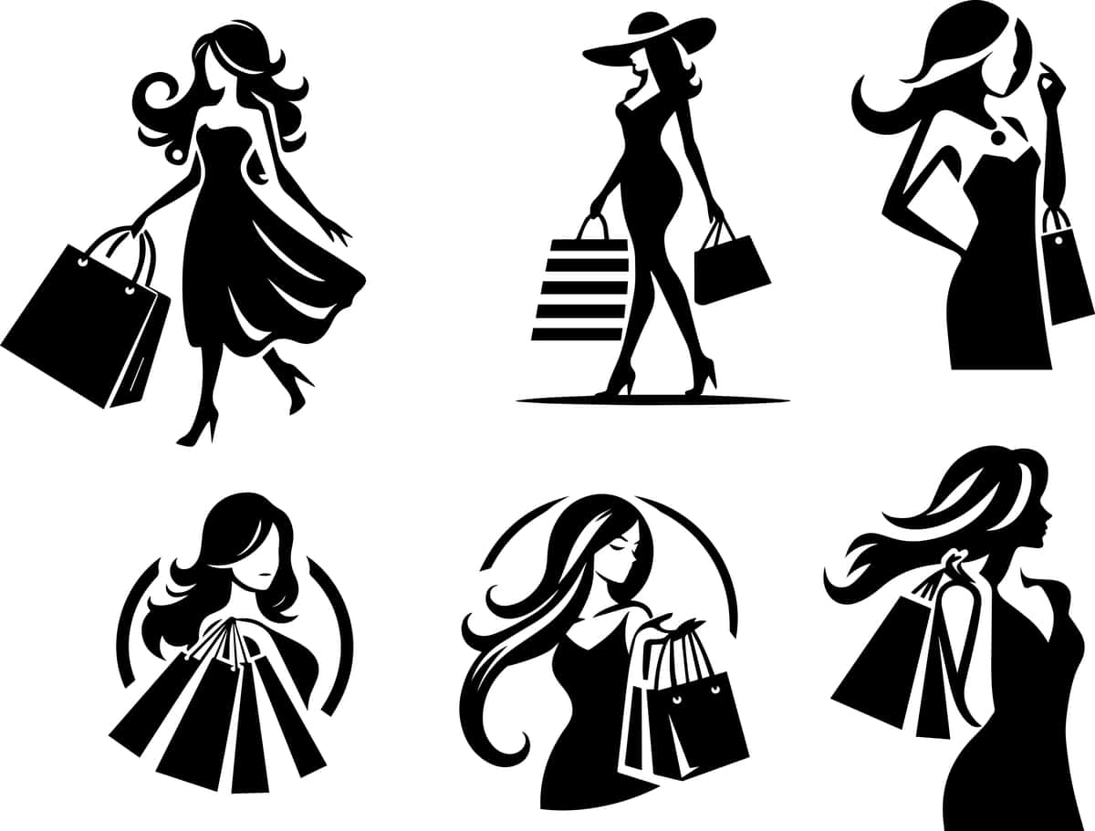 Xarid qiluvchi qiz vektor silueti tasviri 2 | Shopping girl vector silhouette illustration 2 1