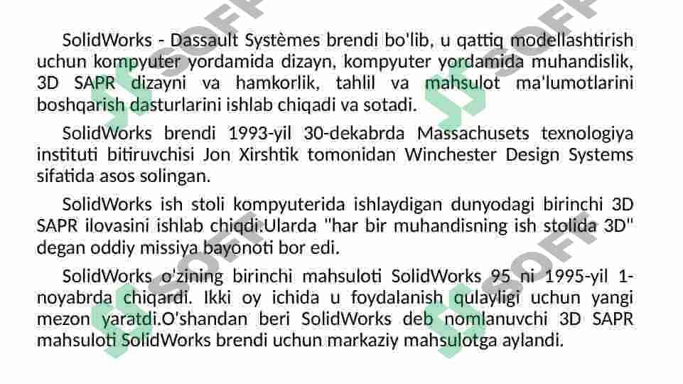 Solidworks haqida ma'lumot 2
