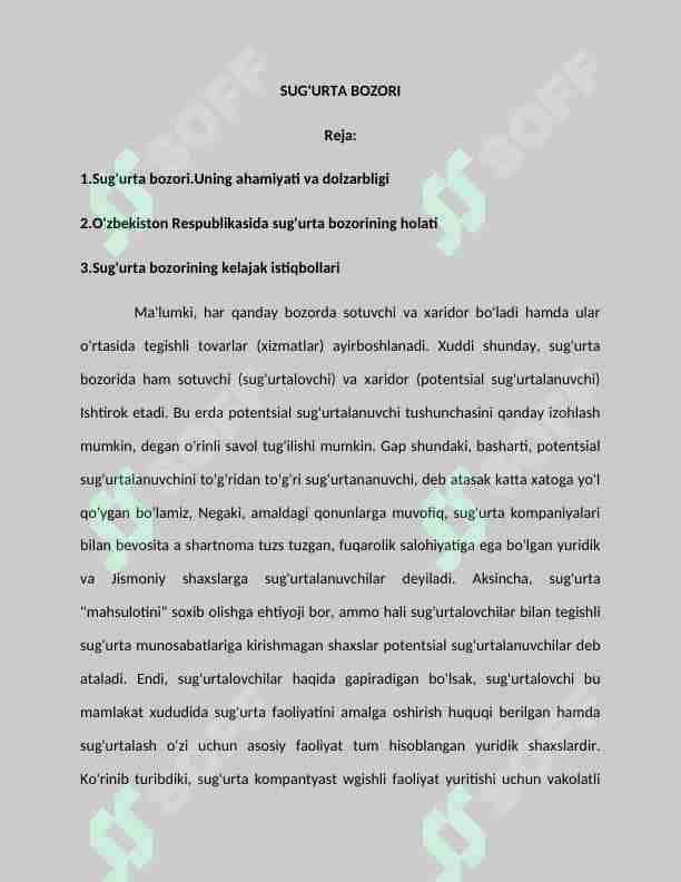 Sug'urta bozori haqida umumiy ma'lumot