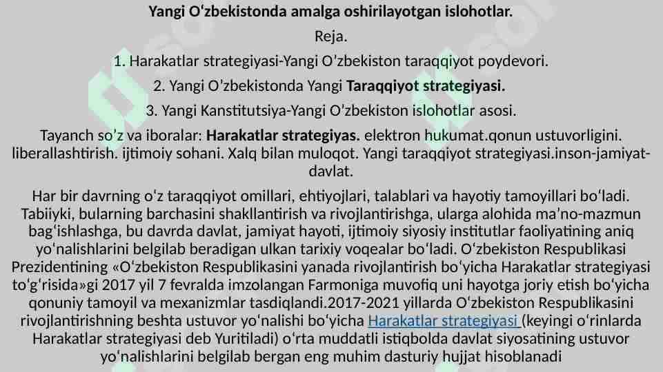 Yangi O‘zbekistonda amalga oshirilayotgan islohotlar va ularning jamiyatimizdagi ahamiyati
