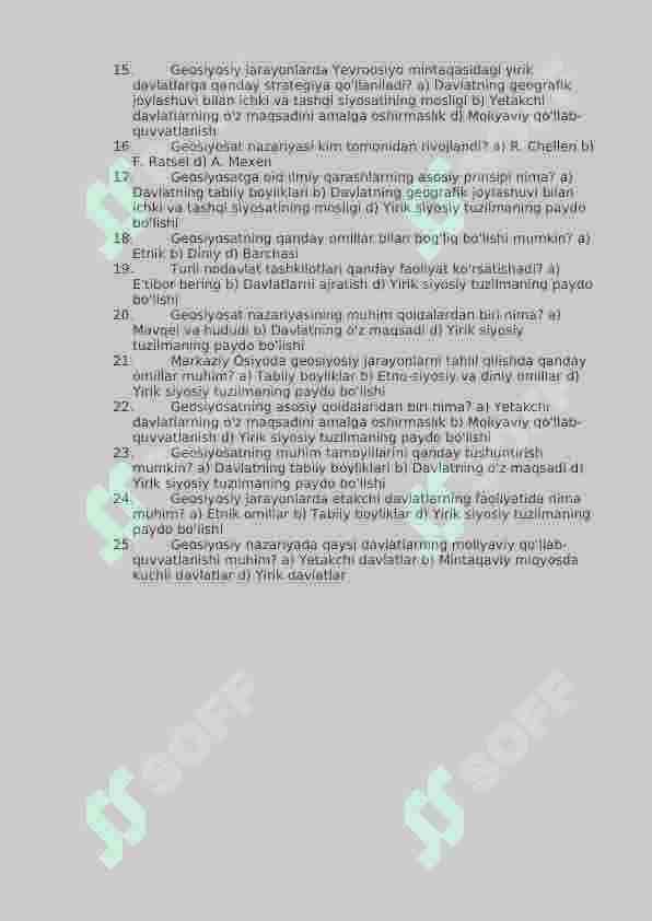Geosiyosatdan test 25talik (*javoblari bilan) 2