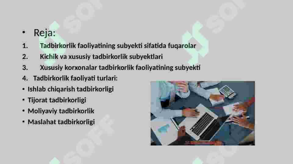 TADBIRKORLIK FAOLIYATI SUB’YEKTLARI VA ULARNING TURLARI 2