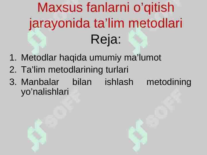 Maxsus fanlarni o’qitish jarayonida ta’lim metodlari 1