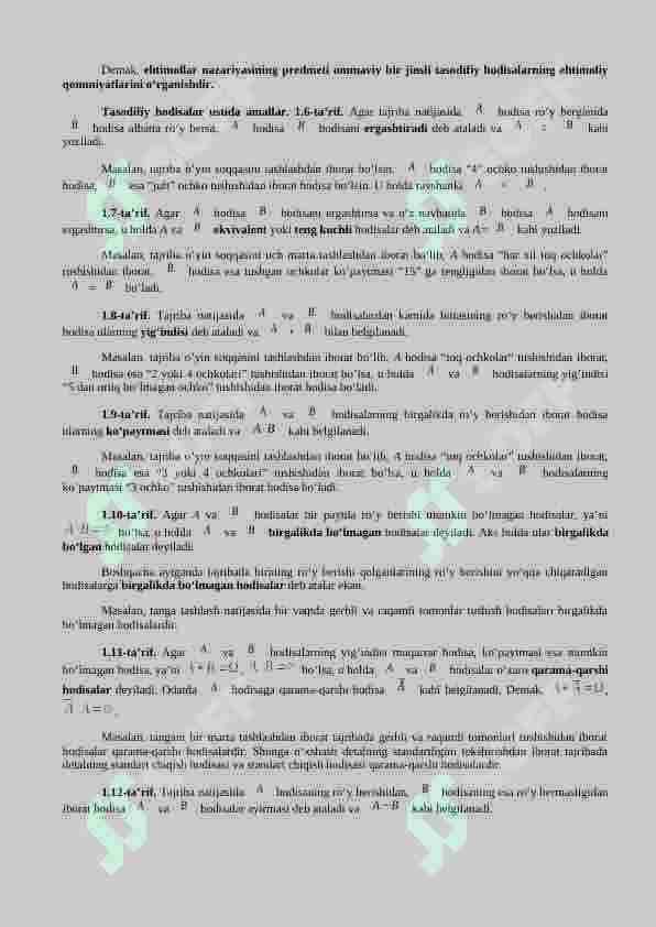 Tasodifiy hodisalar 2