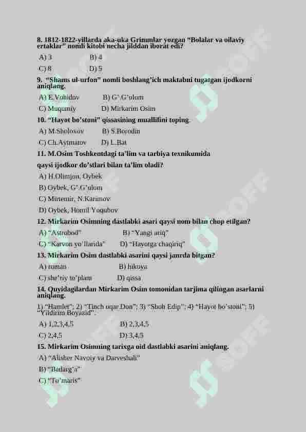 Adabiyot 5-sinf test 2