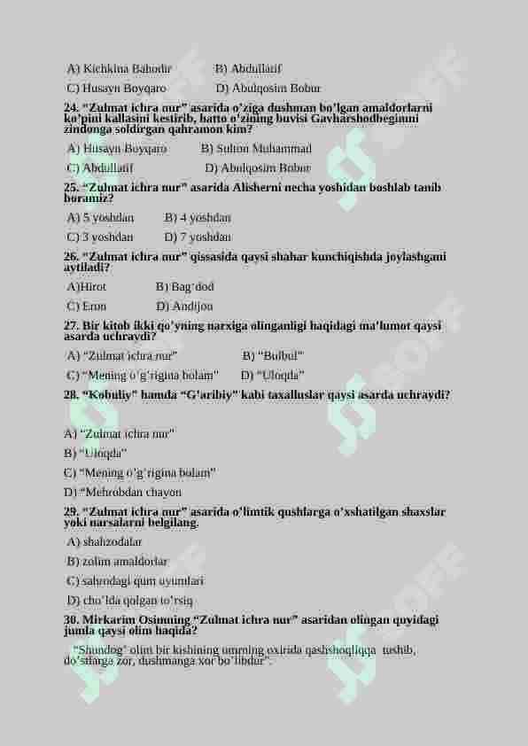 Adabiyot 5-sinf test 4