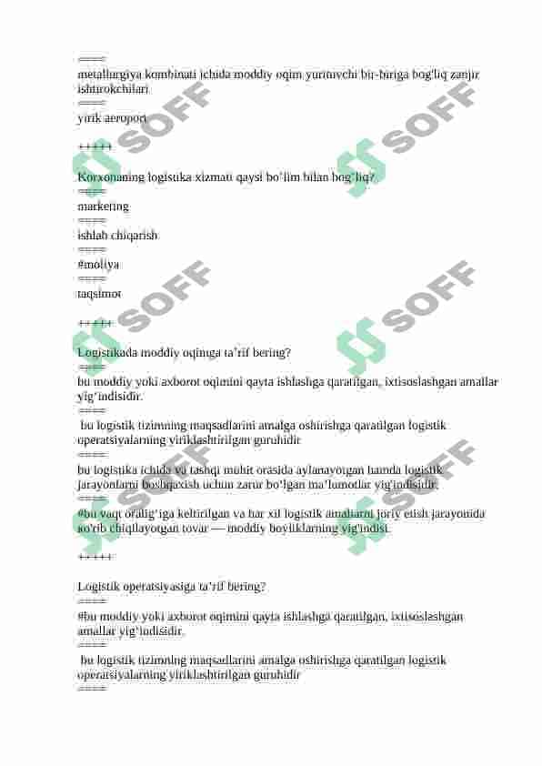 LOGISTIKA FANIDAN TESTLAR 3