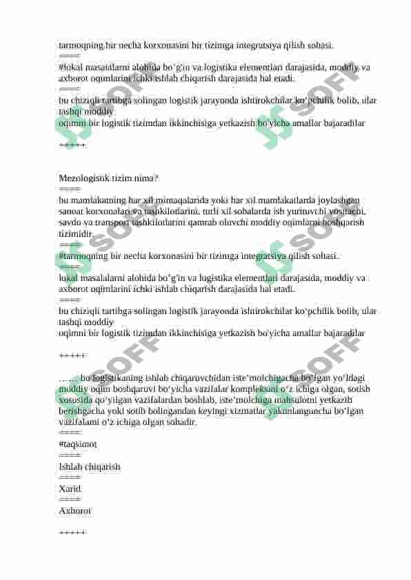 LOGISTIKA FANIDAN TESTLAR 5