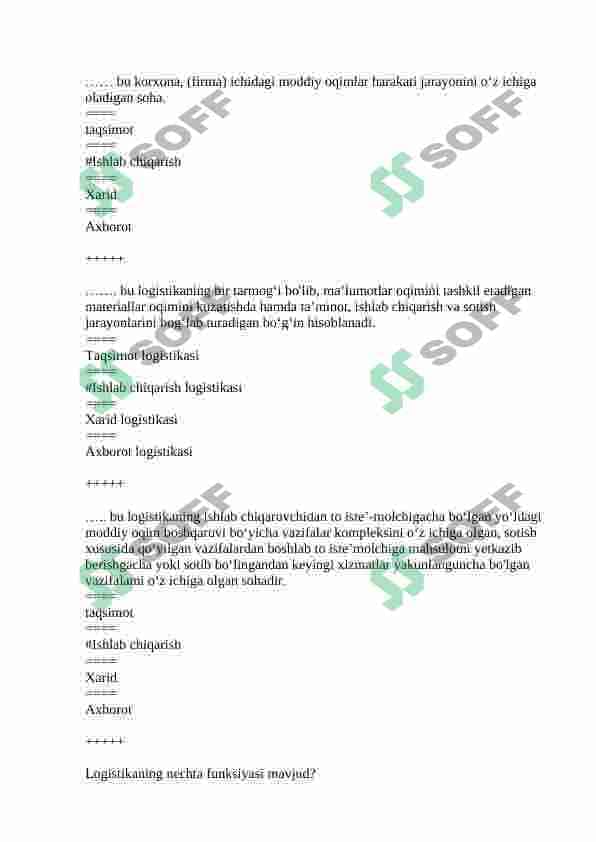 LOGISTIKA FANIDAN TESTLAR 6