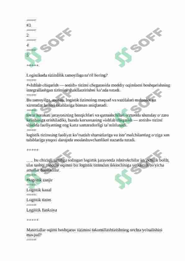 LOGISTIKA FANIDAN TESTLAR 7