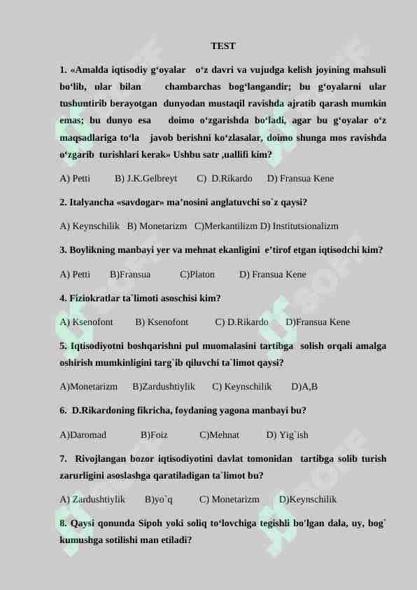 Iqtisodiy ta'limotlar tarixi 1