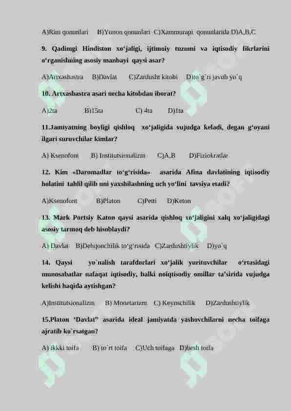 Iqtisodiy ta'limotlar tarixi 2
