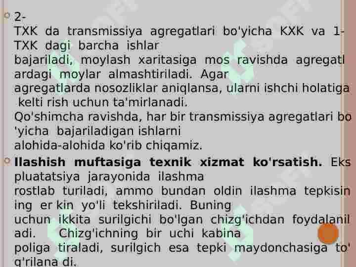 Transmissiya agregatlarning asosiy nosozliklari va ularning alomatlari txk va t ishlari texnologiyasi 3