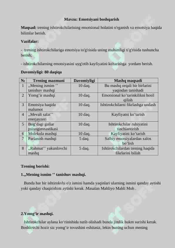 trening "emotsiyani boshqarish" 1