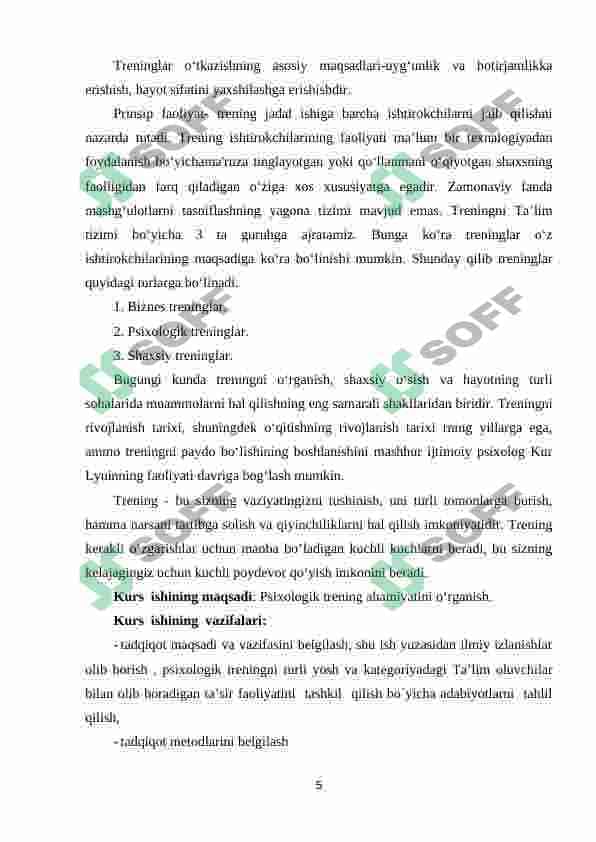 Trening turlari 5