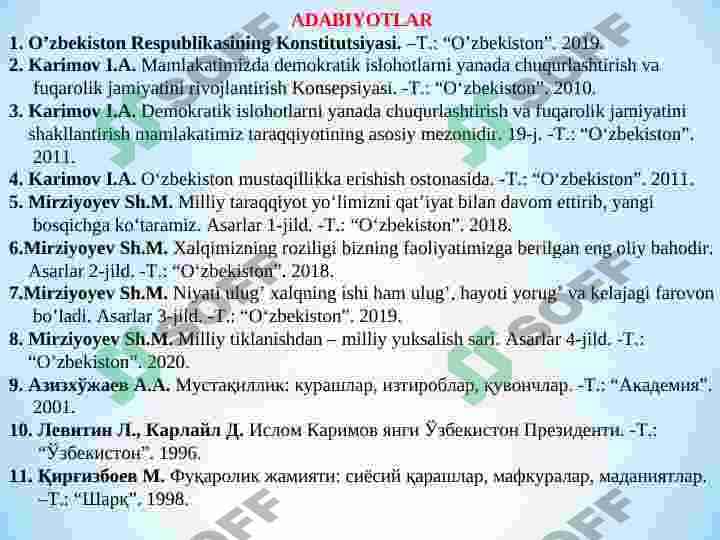 О‘ZBEKISTONDA HUQUQIY SIYOSIY ISLOHOTLARNING AMALGA OSHIRILISHI, DEMOKRATIK JAMIYATNI SHAKLLANTIRISH YО‘LIDAGI ISLOHOTLAR 2